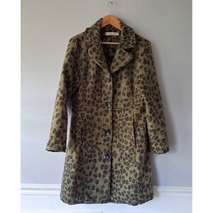 True Grit Dry Womens Goods Animal Print Sweater Jacket Green Pockets Size Medium